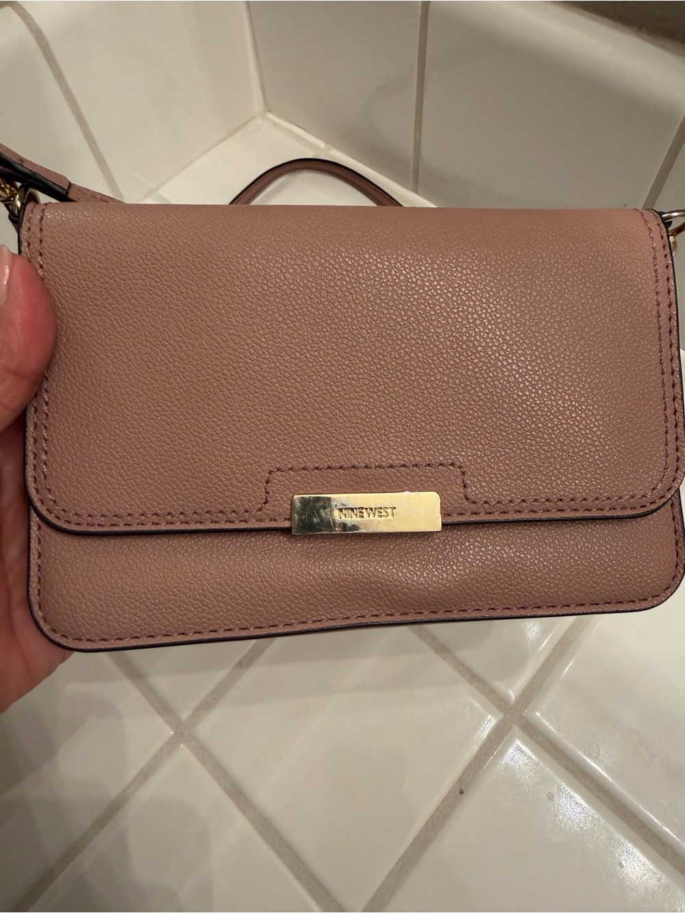 Nine West Pebbled Leather Crossbody Bag in Mauve Taupe - Picture 2 of 11